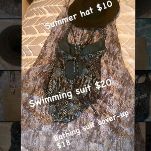Selling a bundle, swimming suit, summer hat, and bathing suit cover-u yes 🙌🏾